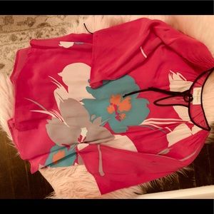 Yum I Kim 100% silk magenta floral shirt small